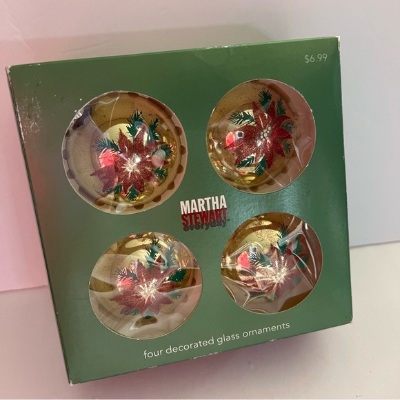 Set of 4 Christmas Ornaments with Poinsettias by Marta Stewart - Picture 7 of 14